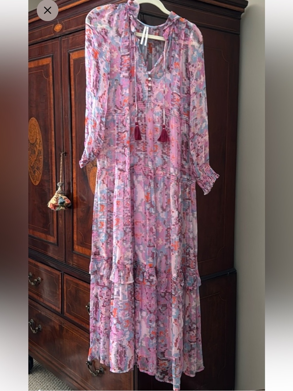 Anthropologie Marais Printed Chiffon Pink Lavender Maxi Dress 1X - Picture 2 of 6